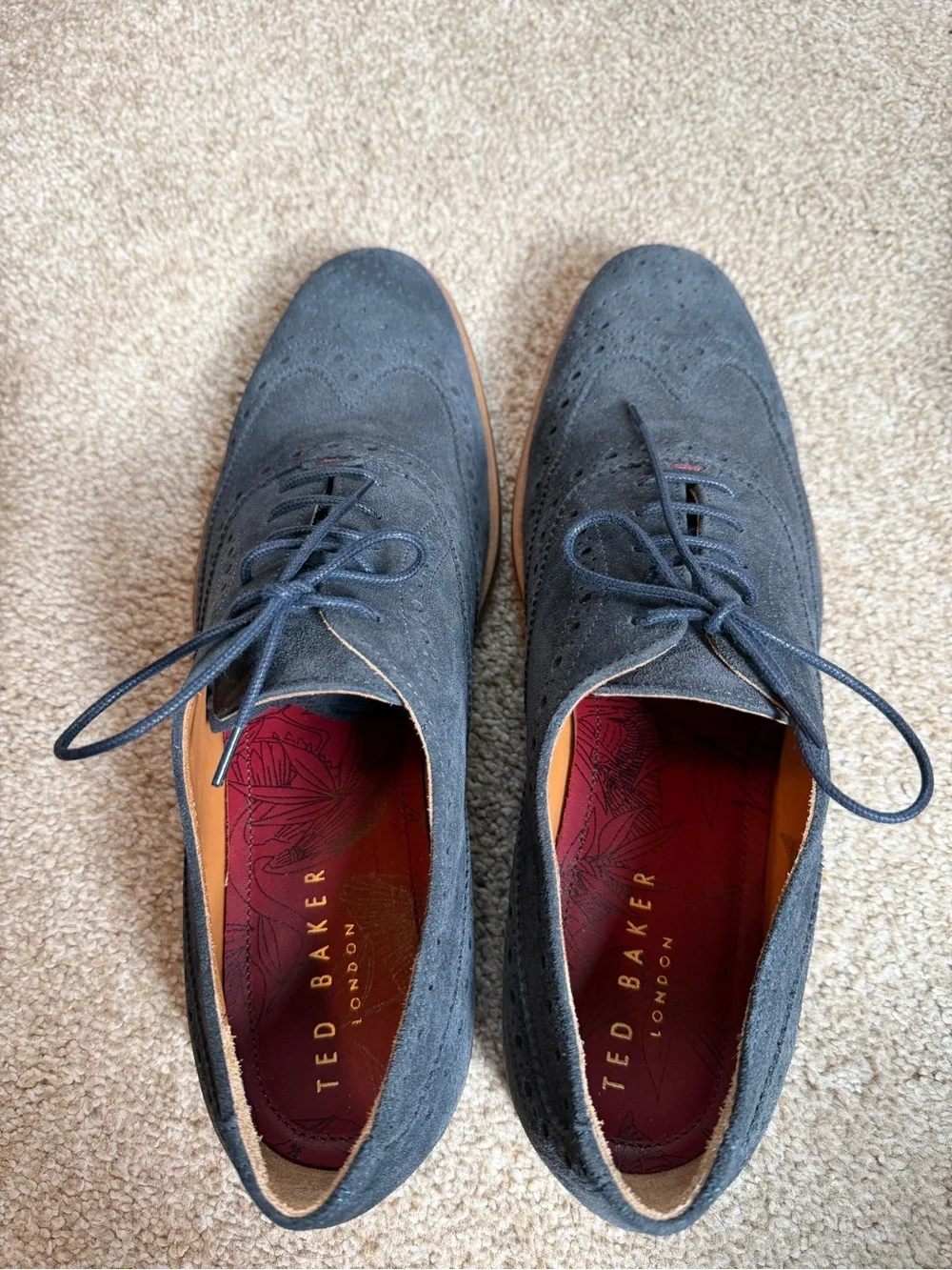 Ted Baker Navy Suede Brogue Oxfords with Tan Sole - 11M